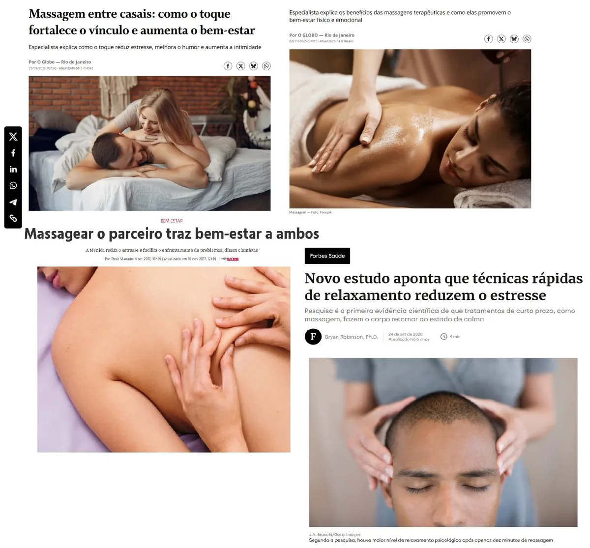 Matérias e estudos científicos sobre massagem entre casais e bem-estar